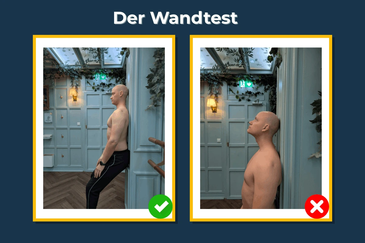 Korrekte und falsche Ausführung vom Wandtest, zum Körperhaltung verbessern
