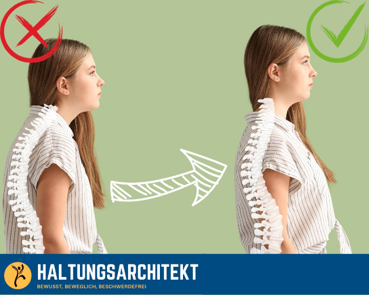 Rundrücken Korrektur vorher nachher - Frau zeigt aufrechte Körperhaltung nach 12 Wochen Training